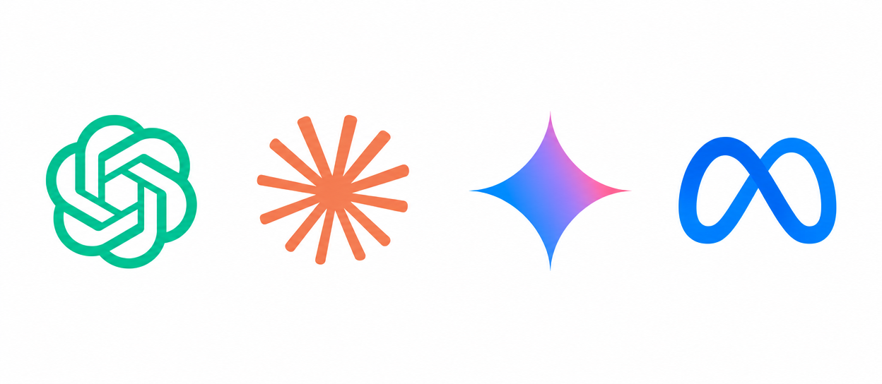 OpenAI, Anthropic Claude, Google Gemini, and Meta AI logos